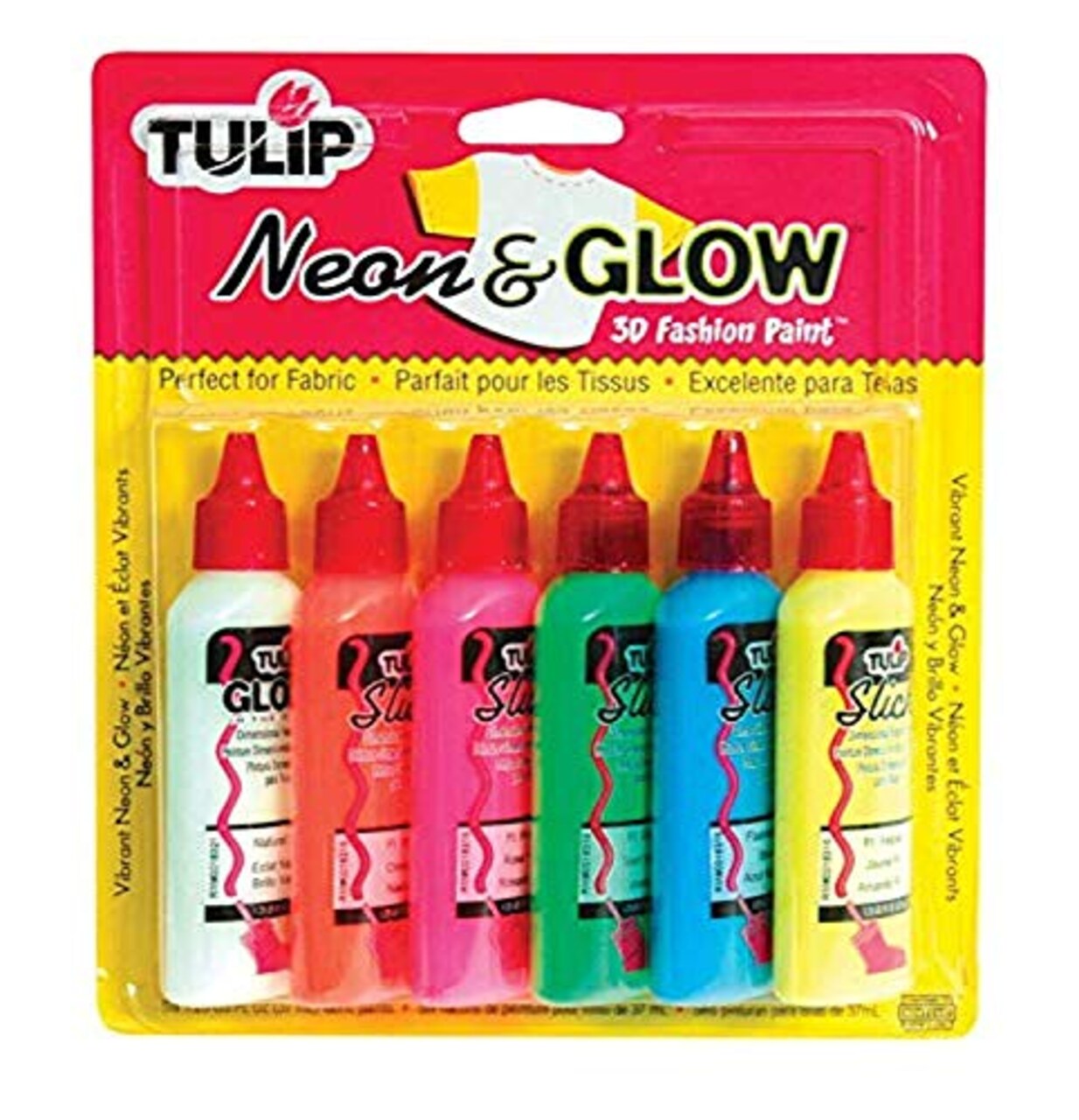 6 Pieces 3D Fabric Paint, , Neon and Glow, 1.25 Fl Oz (Pack of 1)